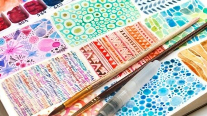 Colorful watercolor textures in small boxes