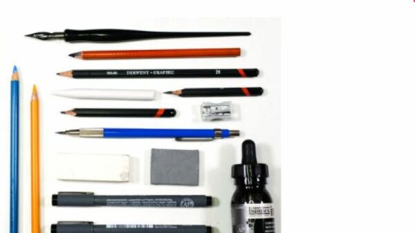 a photo of different types of art drawing materials