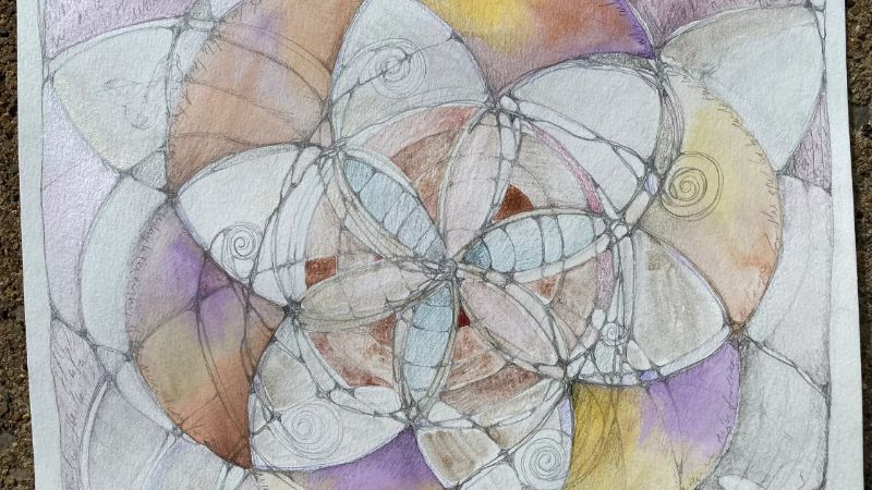 sacred geometry flower of life in pastel colored pencil